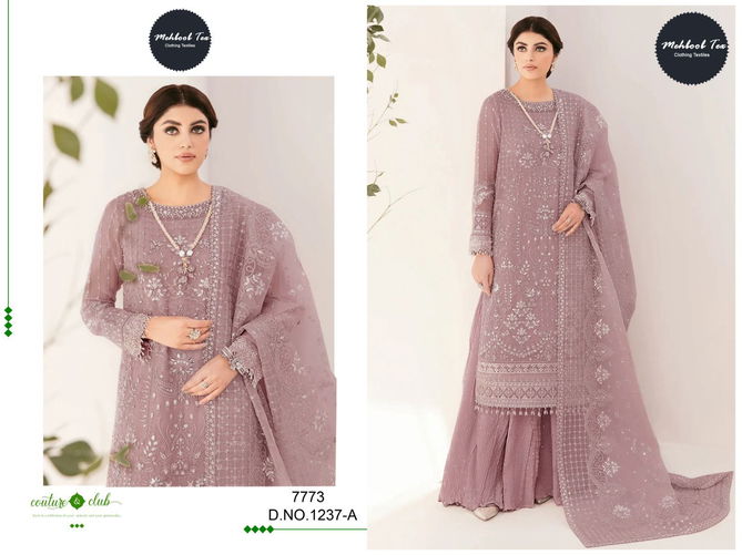 1237 A To D Mehboob Tex Organza Embroidery Pakistani Suits Wholesale Clothing Suppliers In India
